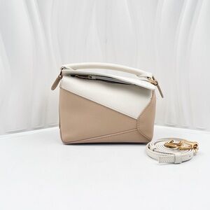 LOEWE Mini Puzzle Bag Sand & White Calfskin